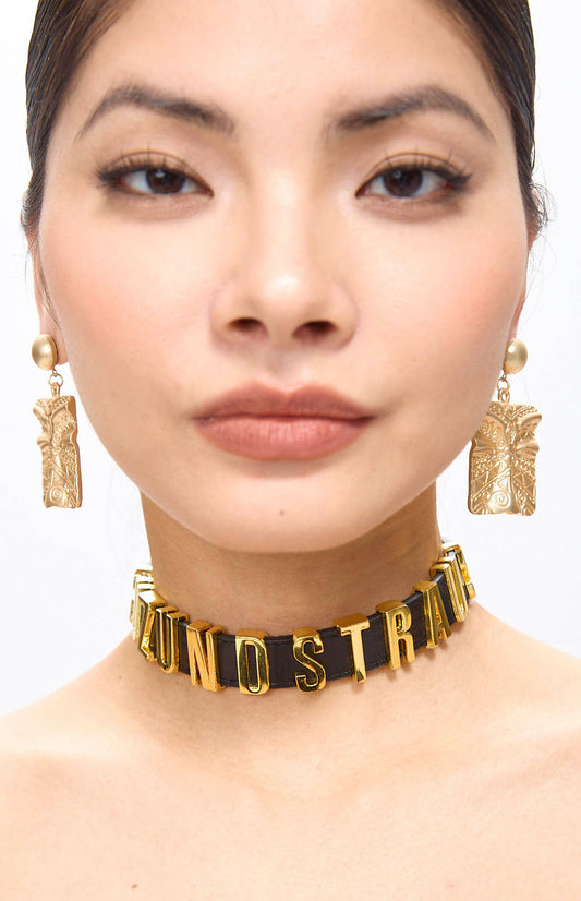 Archi Retro Face Square Clip-On Golden Earrings