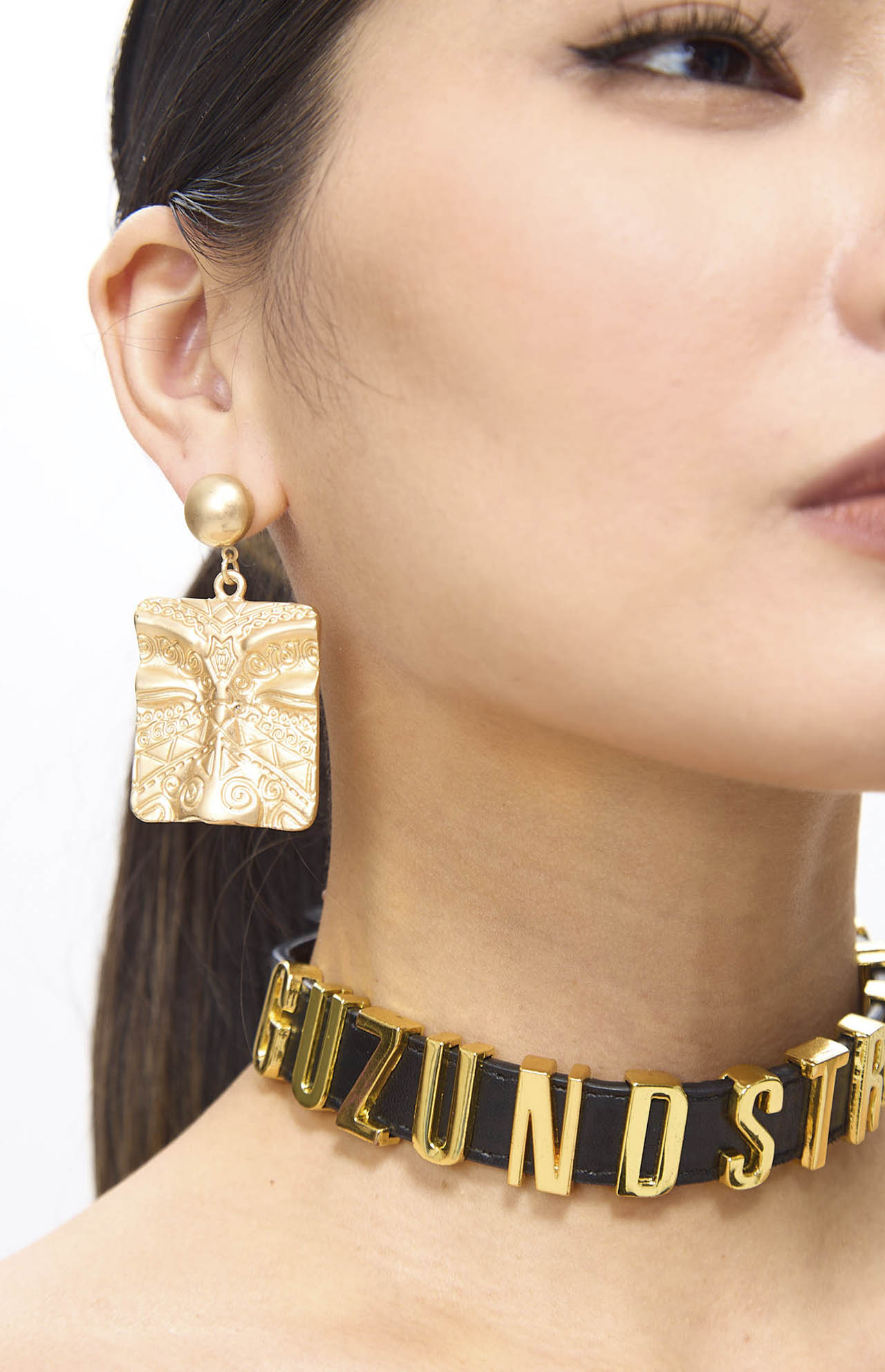 Archi Retro Face Square Clip-On Golden Earrings
