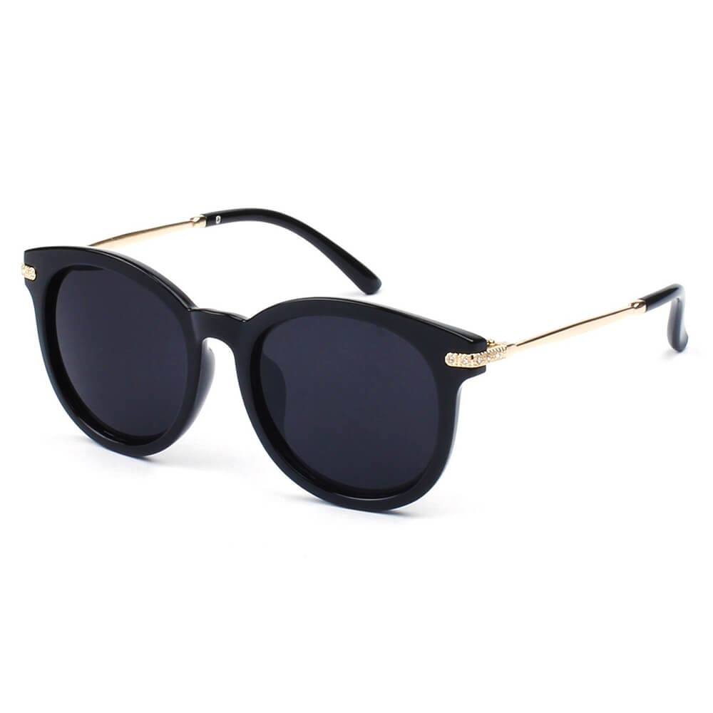 Brussells- Round P3 Horn Rimmed Sunglasses With Embossed Hinges