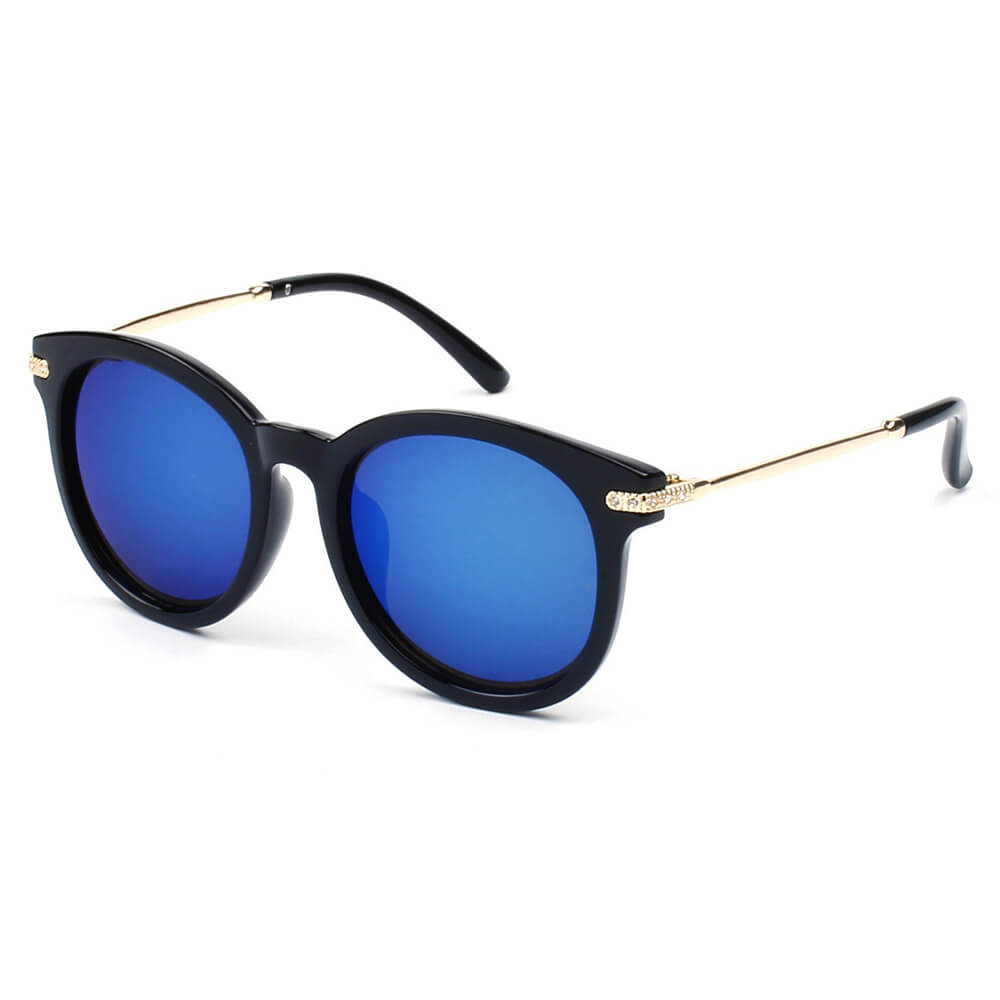 Brussells- Round P3 Horn Rimmed Sunglasses With Embossed Hinges