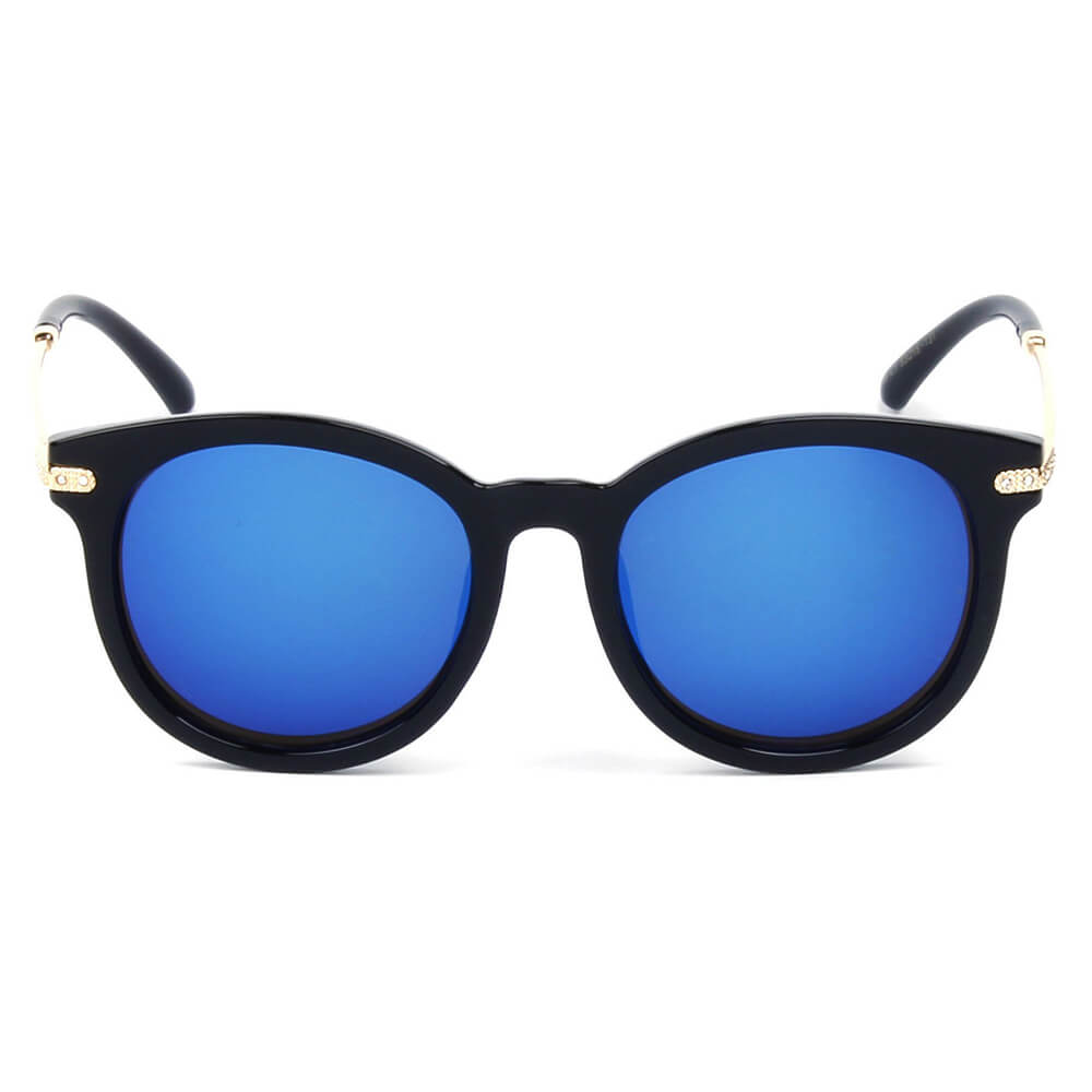 Brussells- Round P3 Horn Rimmed Sunglasses With Embossed Hinges