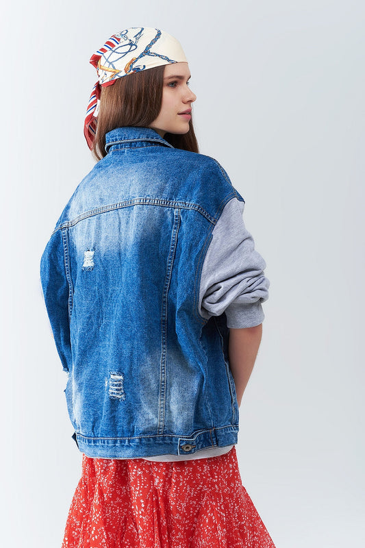 Denim Jacket With Jogging Fabric Sleeves