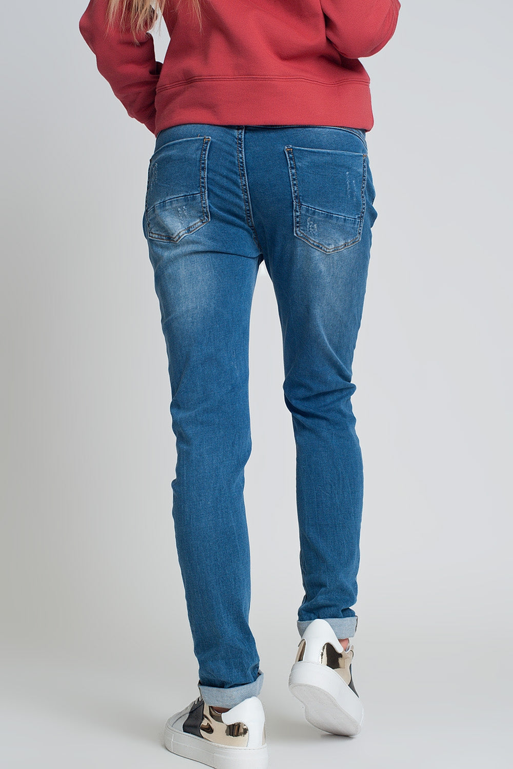 Distressed Boyfriend Jeans Blue Denim