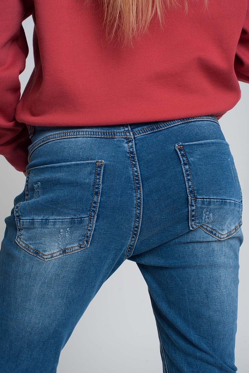 Distressed Boyfriend Jeans Blue Denim