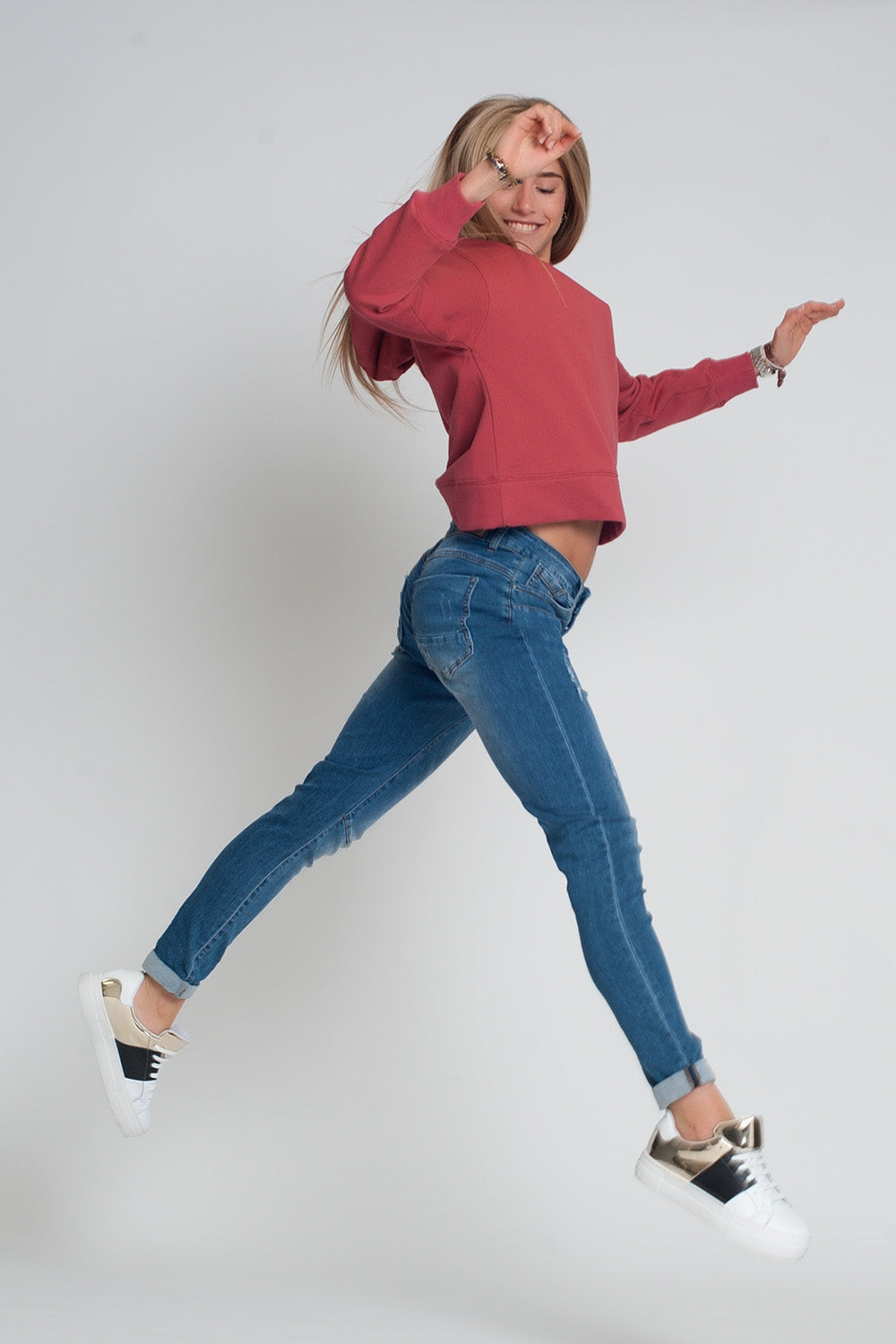 Distressed Boyfriend Jeans Blue Denim
