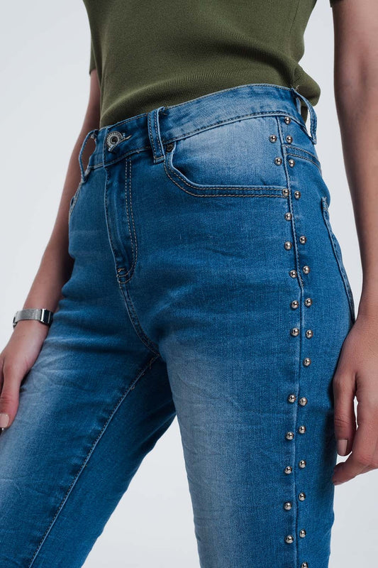 Wrinkled Denim Studded Skinny Jeans