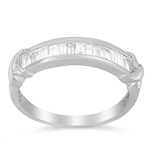 925 Sterling Silver 1/2 Cttw Baguette Cut Diamond Channel Wedding Ring