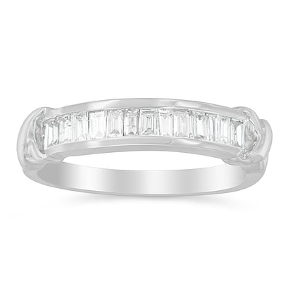 925 Sterling Silver 1/2 Cttw Baguette Cut Diamond Channel Wedding Ring