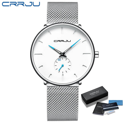 Men Watch CRRJU Watch Women Quartz Dress Watches Fashion Unisex Ultra