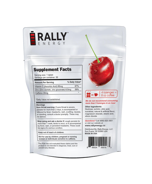 Rally Energy Cough Relief - Caffeinated, Cherry Flavored Cough Lozenges