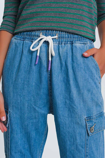 Lightweight Denim Jogger With Pockets in Light Denim